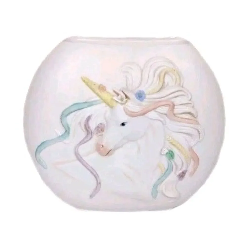 Enesco 1986 Ceramic Unicorn Fantasy Vase White Pastel Indoor Decor RARE! 7 1/4